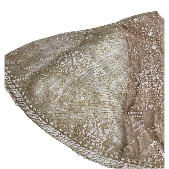 Hello Molly Gold Sheer Embellished Winged Cape Mini Evening Cocktail Dress L - Picture 4 of 8